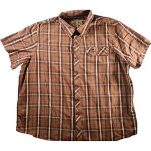 Mossy Oak Button Up Shirt Mens 2XL Brown Plaid‎ Cotton Short Sleeve Outdoor